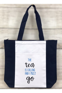 "The Tea is Calling and I Must Go" Novelty Graphic Print Tote Bag